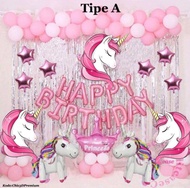 Paket dekorasi balon ulang tahun unicorn set pink
