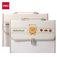 Deli HY601 Butter Bear 13 Grid Organ Bag Portable Folder Student Test Paper Multi-Layer Large-Capaci