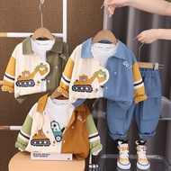 Boys Autumn Clothes Fashionable Cartoon Excavator Three-Piece Suit Baby Autumn Handsome Baby Toddler