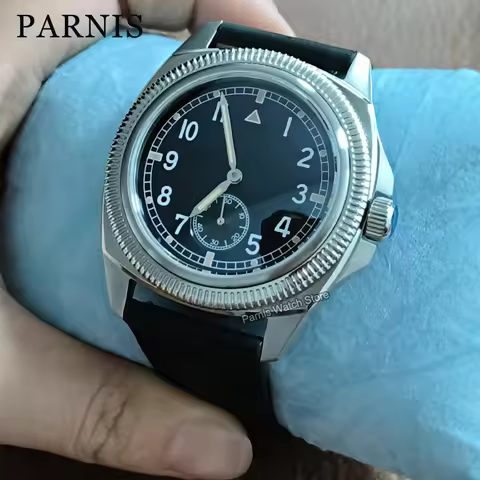 Parnis 41mm Black Dial Seagull1701 Automatic Mechanical Men Watch Leather Strap