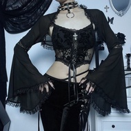 Dark Lace Outer Blouse Gothic Style Top Flared Cardigan Ji Sleeve Waistcoat Lolita Outer Blouse