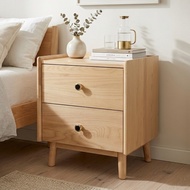 LOFT LIVING B13 Solid Ash 2 Drawers Bedside Table-Natural