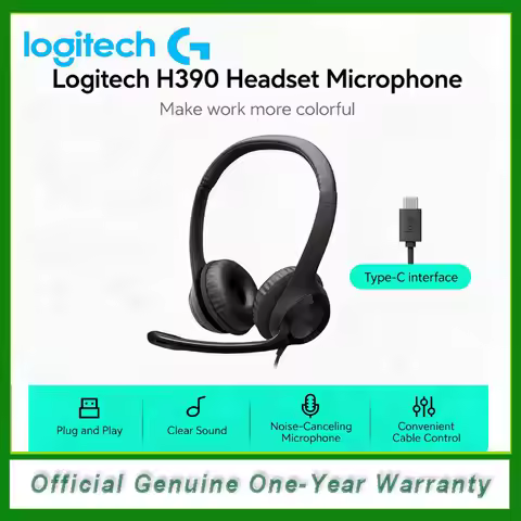 Logitech H390 Type-C Wired Headset Noise Cancelling Microphone Stereo Headphones Inline Control Plug
