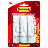 {Value Pack} 3M Command 17001VP Medium Utility Hook (6 Hooks, 12 Strips) 1.3kg