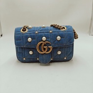 GUCCI/古馳牛仔珍珠 marmont單肩斜挎包