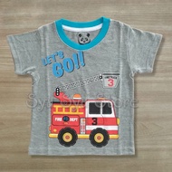 Boys' T-Shirt Top Fire Truck Fire Truck Fire Truck Grey