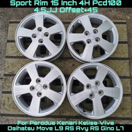 Kelisa Kenari Viva Elite Axia Myvi Ori Daihatsu L9 RS Sport Rim 15 Inch 4H PCD100 4.5JJ OffSet +45