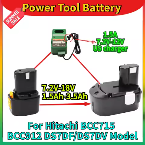 7.2V-18V 1.5Ah-3.5Ah Rechargeable Nickel Battery Electric Drill for Hitachi BCC715 BCC912 DS7DF/DS7D