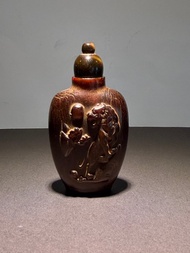 早期老角雕 瑞獸伴靈芝 鼻煙壺 老角雕 #鼻煙壺 古董收藏 文房