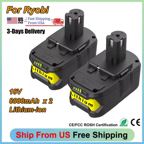 2Pcs 8.0Ah P108 Replace Battery for Ryobi 18V Cordless Tool Suit for 18Volt P109 P102 P104 P105 High