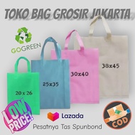 TBGJ - Lusinan isi 12 pcs Tas Kain Spunbond Goodie Bag Polos Tali Jumbo Besar Kecil 20x26 25x35 30x4