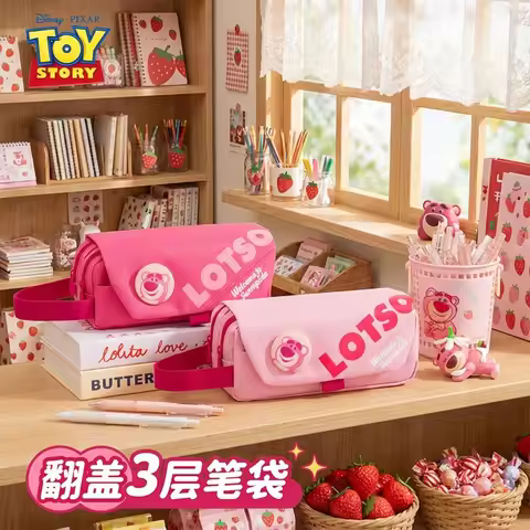 Disney Authentic LOTSO Lotso Flip Cover Three Layer Pencil Case Large Capacity Girls Stationery Box 