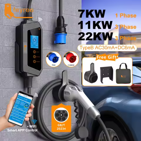 feyree GBT Socket 22KW 11KW 3P Fast Smart Charging APP Bluetooth Version 7KW 32A 1P EVSE Portable Ch