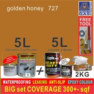 golden honey 727 ( FULL SET EPOXY PAINT ) TOILET TILES FINISH / CAT EPOXY LANTAI / 5L PRIMER TILES AND 2 KG POWDER ANTI SLIP AND 5L EPOXY FINISH PAINT / COVERAGE 300 SQF
