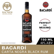BACARDI Carta Negra Superior Black Rum - 750ml / 75cl, 40% ABV - Gluten Free Dark Rum Aged in Heavil