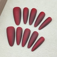 SOPHIAURA Velvet Wine Red Almond Nails Matte Design Fake Nails with Glue Press on Nails  Nail Art Ar