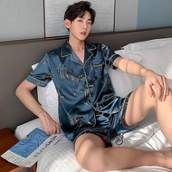 M-5XL Men Summer Pajama for Man Large Size Silk Mens Pajamas With Shorts Pants Satin Sleepwear Pijam