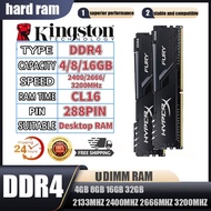 Kingston หน่วยความจำ DDR4เดสก์ท็อปแรมความจุ Hyperx 4GB 8GB 16GB 32GB 2400 2666 3200 3600MHZ