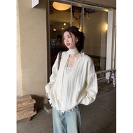 Twisted turtleneck sweater, new patterned pullover sweater, high-end spring-autumn loose pullover sw