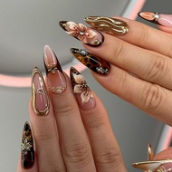 3d Flower Nails Melade Tortoiseshell Wearable Manicure Cross Wearable Nails Short Almond Fake Nails 
