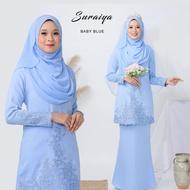 BAJU KURUNG MODEN SURAIYA PLAIN + LACE  | BAJU RAYA colour - BABY BLUE