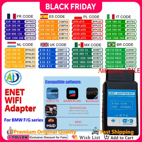 OBDII Adapter ENET WiFi for BMW ICOM F/G Series OBD2 Ethernet Coding Connector for BimmerCode,Bootmo