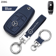ZOBIG Genuine leather Key Fob Cover for Mercedes Benz Car Key Case Shell with Keychain For Fit Benz 