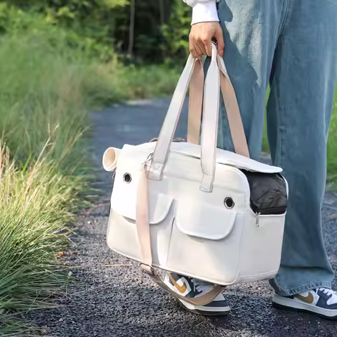 Crossbody Cat Bag Portable Pet Bag for Going Out Outdoor Breathable Canvas Handbag Foldable Dog Bag 