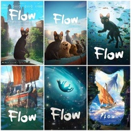 Flow 2024 Movie Poster Print For Kids Bedroom Living Room Cute Black Cat Painting Home Decor Cartoon