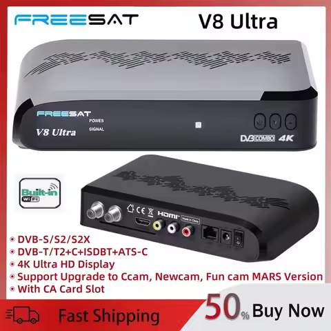 FREESAT V8 Ultra Satellite Receiver,DVB-S/S2/S2X,DVB+T/T2/ISDB-T/Cable/ATSC-C,Support FunCam/MARS 4K