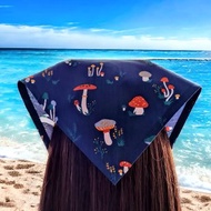 Mushroom bandana with ties, triangle head scarf, blue hair kerchief Forestcore