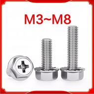 304 stainless steel cross flange screws outer hexagon bolts anti-skid with padded pattern screws (wi