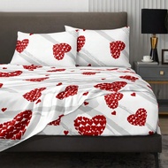4pcs/Set White Red Heart-Shaped Love Pattern Sheet Set Easy Care Microfiber Soft Bedding Set Floral 