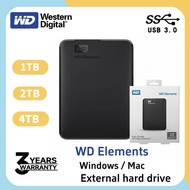 【1TB/2TB/4TB】Western digital External Hard Drives WD Elements USB3.0 HDD 2.5'' Portable Hard Disk