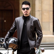 2024 Musim Gugur Musim Sejuk Baharu Jaket Kulit Tulen Haining Lelaki Slim Fit Kolar Pendirian Pendek