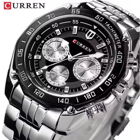 CURREN 8077 Full Stainless Steel Band Watches for Men Fashion Army Military Quartz Mens Watch Sport 