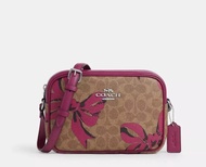 結束營業大清貨 COACH Jamie Camera Bag 棕褐色經典緹花配紫紅色蝴蝶結印花相機包/斜孭袋