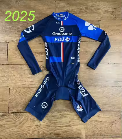 LASER CUT 2025 GROUPAMA FDJ TEAM Skinsuit Bodysuit LONG Cycling Jersey Bike Bicycle Clothing Maillot