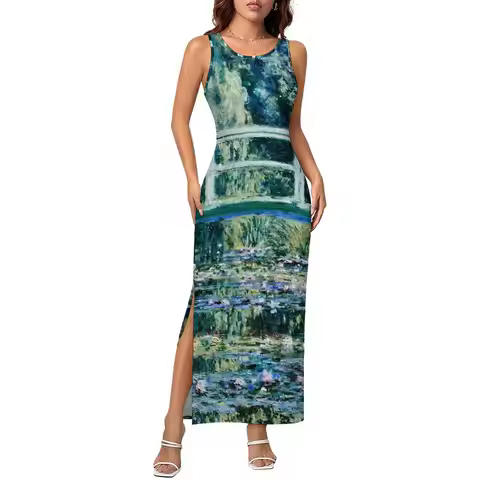 Water Lily Dress Sleeveless Claude Monet Streetwear Maxi Dresses Modern Bodycon Dress Women Design O