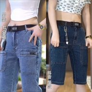 Thin six-pack and seven-point pants for men's stretchy ultra-thin jeans loose multi-pocket shorts fo