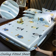 Ice Cooling Bed Sheet with Pillowcase for Home lencol cama casal Summer Mattress Cover Queen Size Cartoon Style Fitted Sheet Set