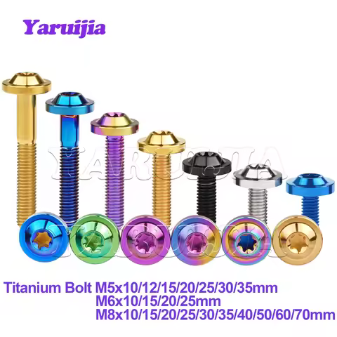Yaruijia Titanium Bolts M5/M6/M8x10/12/15/20/25/30/35/40/50/60/70mmTorx Head Screws for Motorcycle R