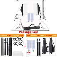 60W/80W ไฟไลฟ์สด ไฟถ่ายรูป Softbox ไฟสตูดิโอ & ฉากถ่ายรูป 2x2m ผ้าฉากหลัง 2x3m Green Screen Photo St