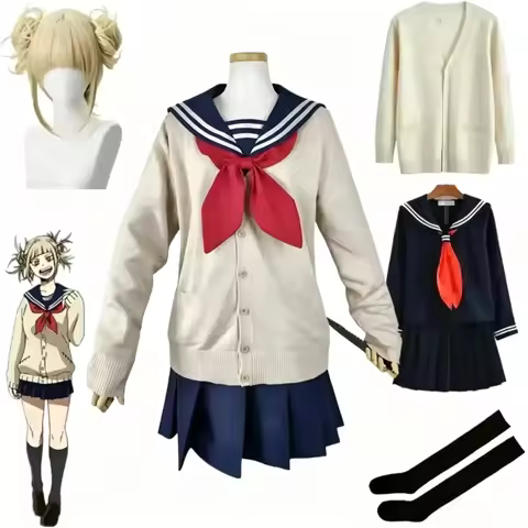 My Academia Cosplay Halloween Costume Anime Academia Himiko Toga JK Uniform Sweater Coat Wig Costume