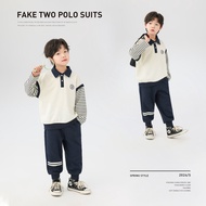 Boy Spring Autumn Clothes Children Suit 2026 Spring Boy Baby Sports polo Suit Handsome Boy Clothes W