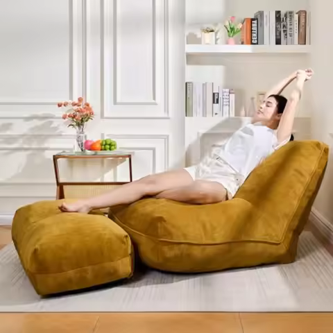Bean Bag Chair with Ottoman Comfy Bean Bag Sofa with Memory Foam Lazy BeanBag Sofa with Footstool Fi