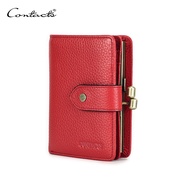 CONTACT'S Genuine Leather Wallet Women Metal Frame Short Coin Purse Red Credit Card Holder Fashion S