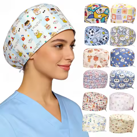 Printed Scrub Caps Wholesale Scrub Caps Surgical Nurse Doctor Hat Dental Pet Clinic Work Hats Unisex