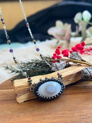 Owyhee Opal 藍蛋白石 串珠吊墜 配 鎖骨鏈