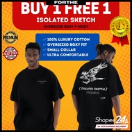 BUY 1 FREE 1 Isolated Sketch Oversized Black T-shirt Men Clothes 100% Heavy Cotton Streetwear Oversi